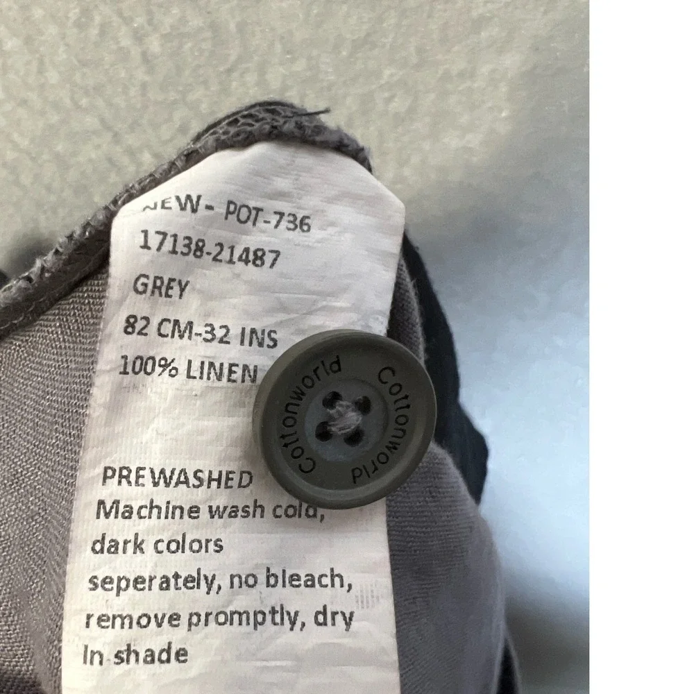 Cottonworld Mens 100% Linen Drawstring Trousers Grey Tapered Pants 32W